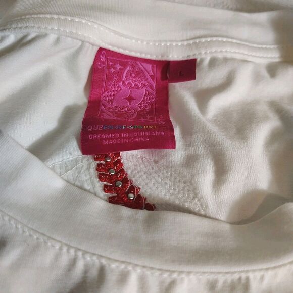 Queen of Sparkles Home Run Baseball Sequin Tee White Top Women’s Size L - Picture 6 of 9